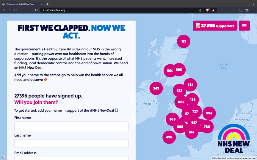 Screenshot from the NHS New Deal campaign website
