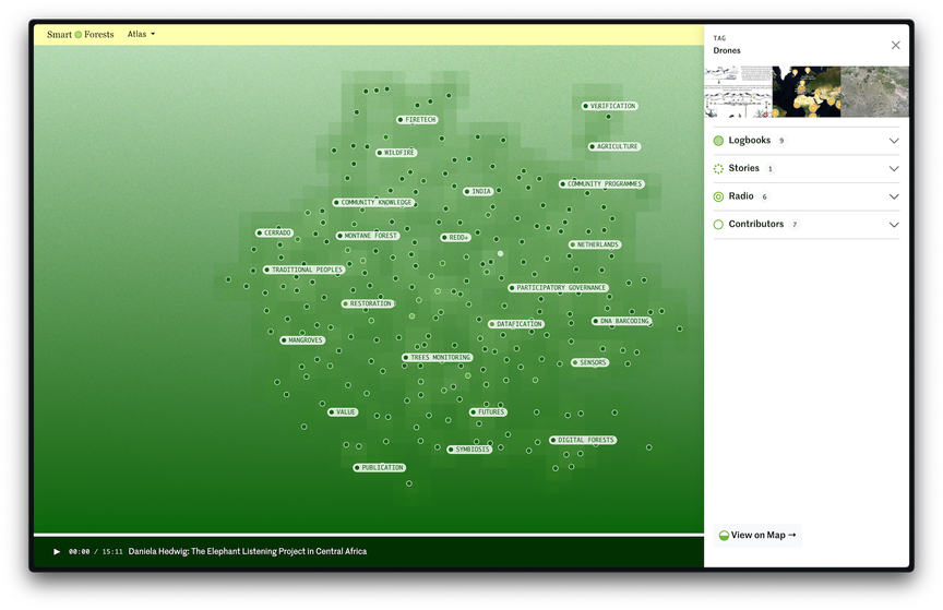 Screenshot of the Smart Forests tag cloud with a panel open on the right side.